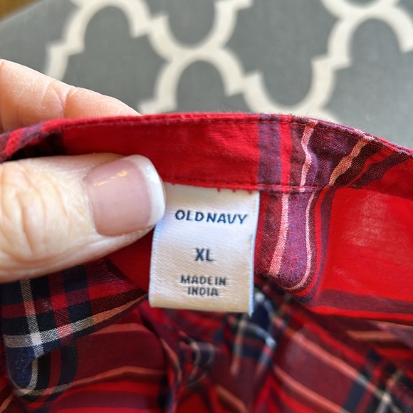 Old Navy Red Blue Plaid Tartan Ruffle Button Trim Long Sleeve Shirt zXL - Picture 13 of 15